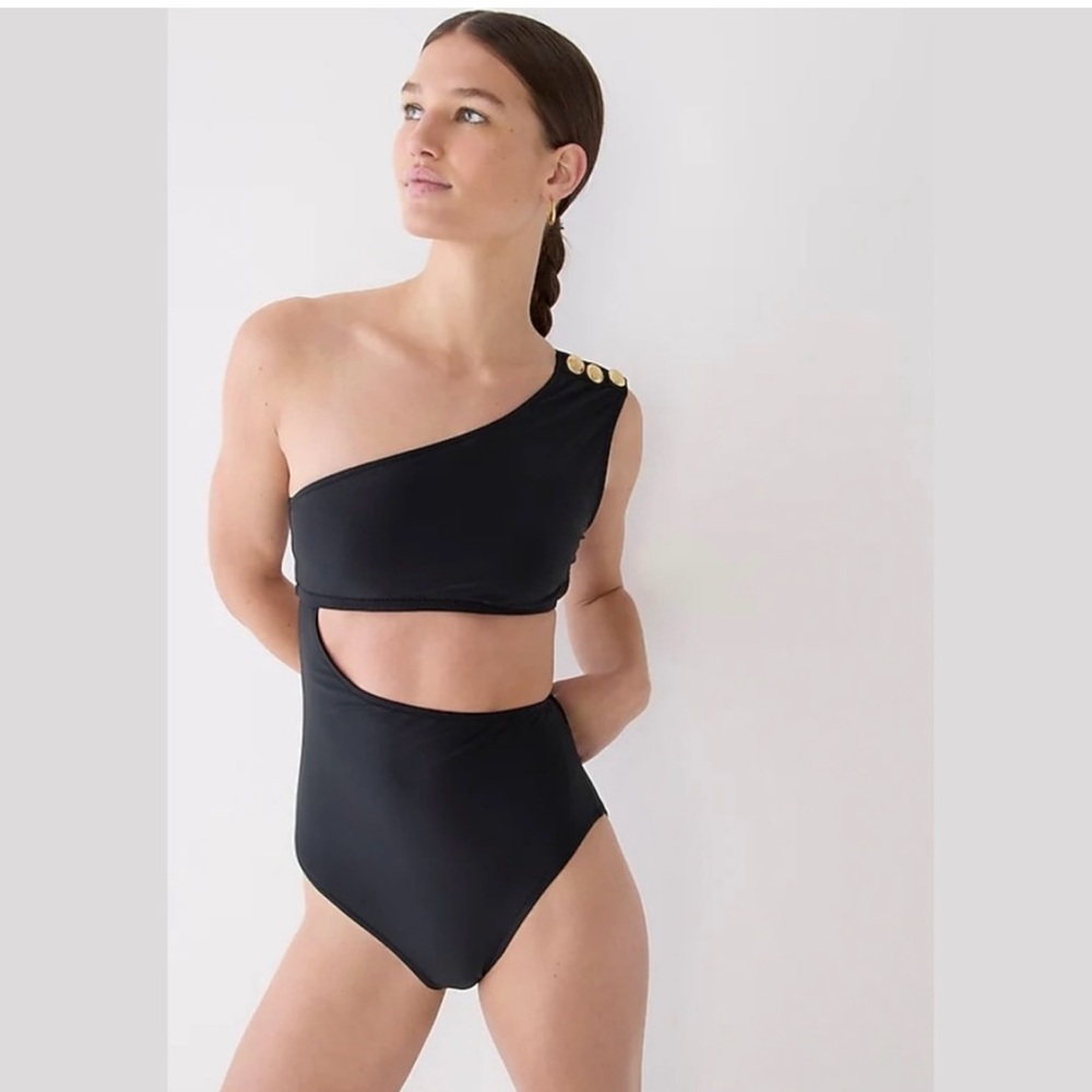 Cutout one-piece full-coverage swimsuit with buttons